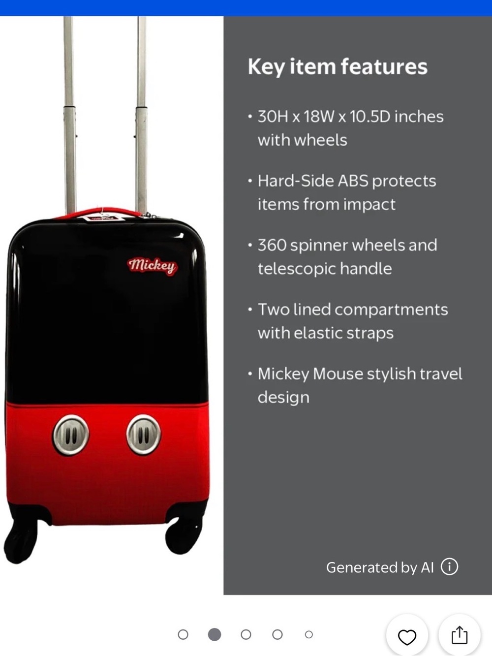 Disney Mickey Mouse Pants 28" Check in Hard-Side ABS 360 Spinner Luggage